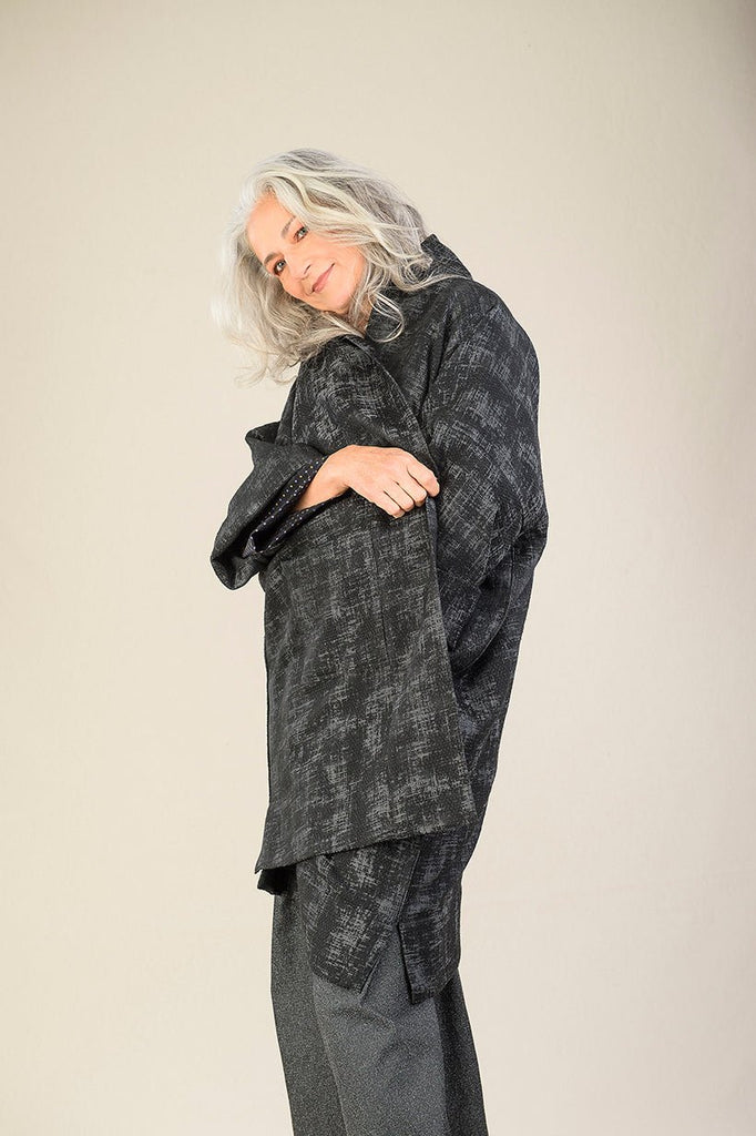 Manteau Kimono AKI noir/gris rouge - CATHERINE VALENTIN