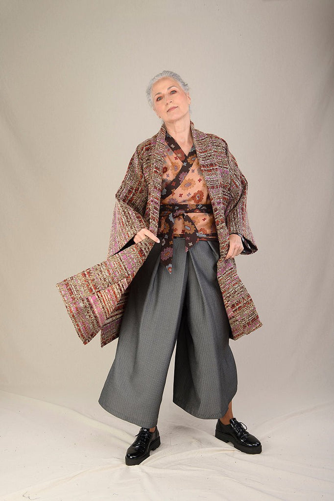 Manteau Kimono FUJIRO marron/orange/rose/beige - CATHERINE VALENTIN