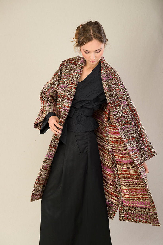 Manteau Kimono FUJIRO marron/orange/rose/beige - CATHERINE VALENTIN