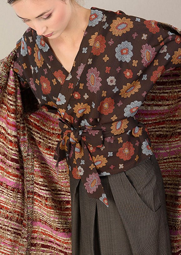 Manteau Kimono FUJIRO marron/orange/rose/beige - CATHERINE VALENTIN