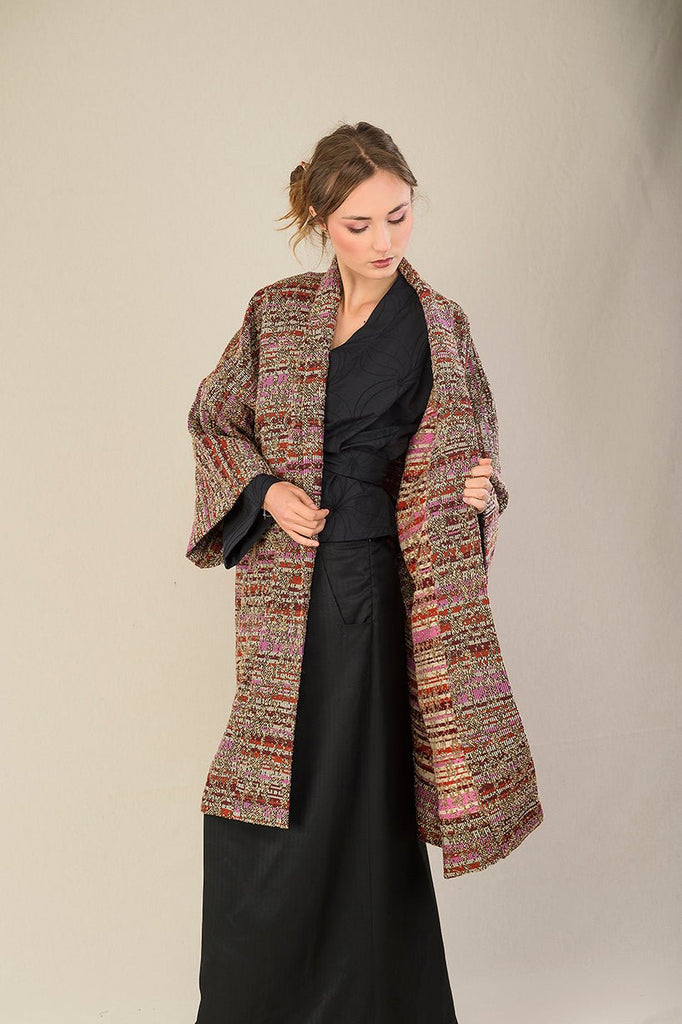 Manteau Kimono FUJIRO marron/orange/rose/beige - CATHERINE VALENTIN