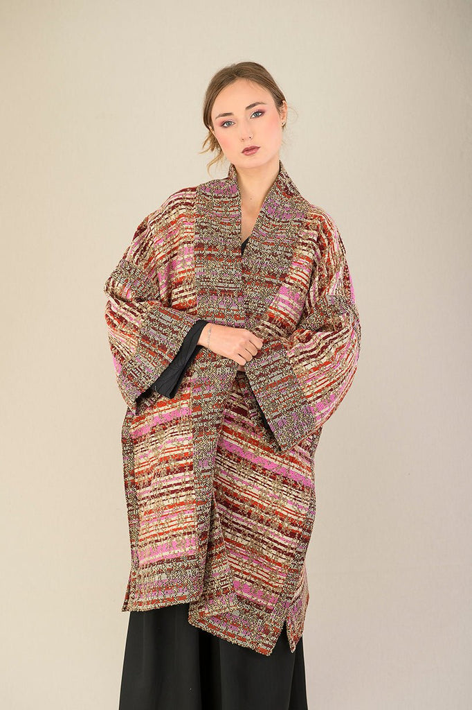 Manteau Kimono FUJIRO marron/orange/rose/beige - CATHERINE VALENTIN