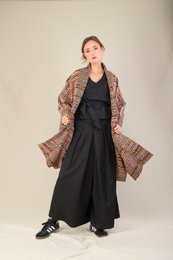 Manteau Kimono FUJIRO marron/orange/rose/beige - CATHERINE VALENTIN