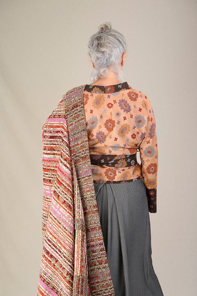 Manteau Kimono FUJIRO marron/orange/rose/beige - CATHERINE VALENTIN