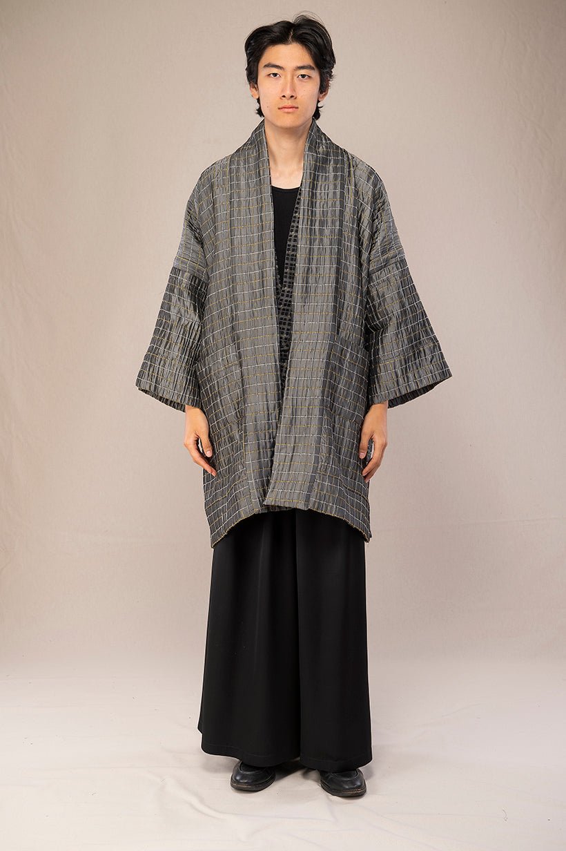 Manteau Kimono homme réversible SHOJI gris/vert bronze - CATHERINE VALENTIN