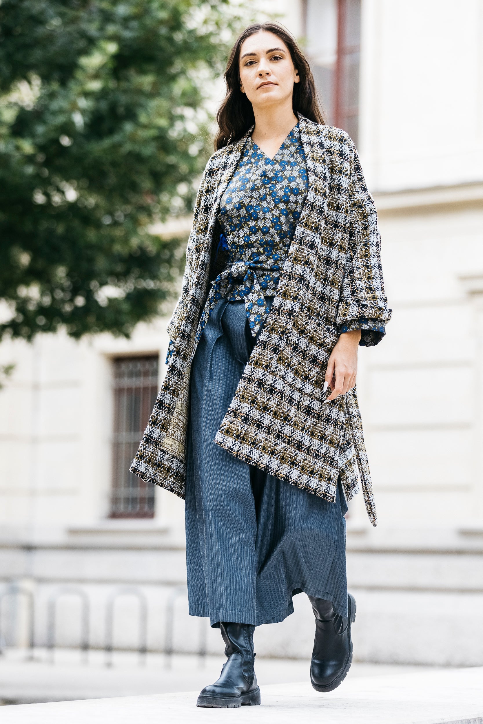 Manteau Kimono KAZE à carreaux oversized - CATHERINE VALENTIN