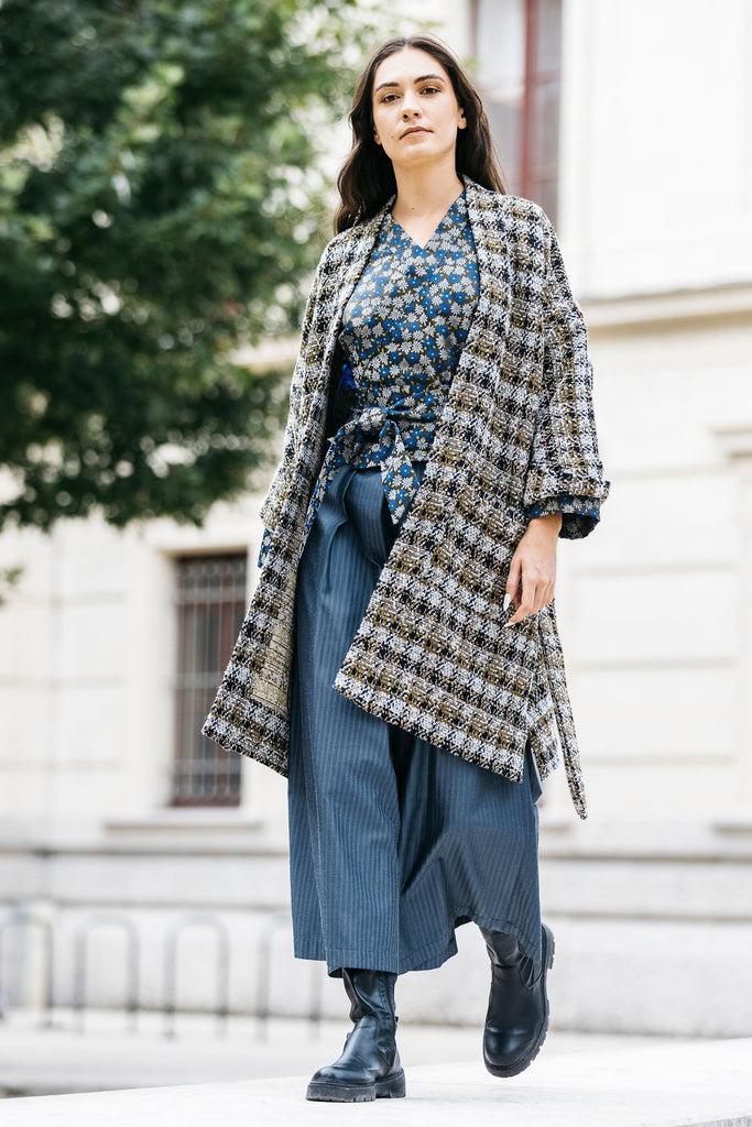 Manteau Kimono KAZE à carreaux oversized - CATHERINE VALENTIN