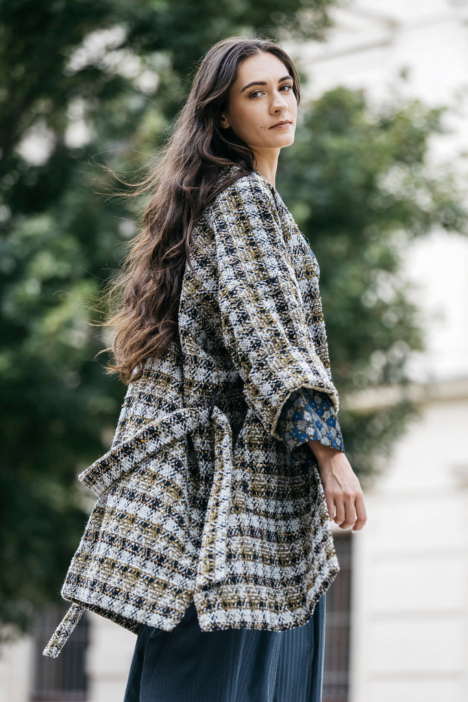 Manteau Kimono KAZE à carreaux oversized - CATHERINE VALENTIN