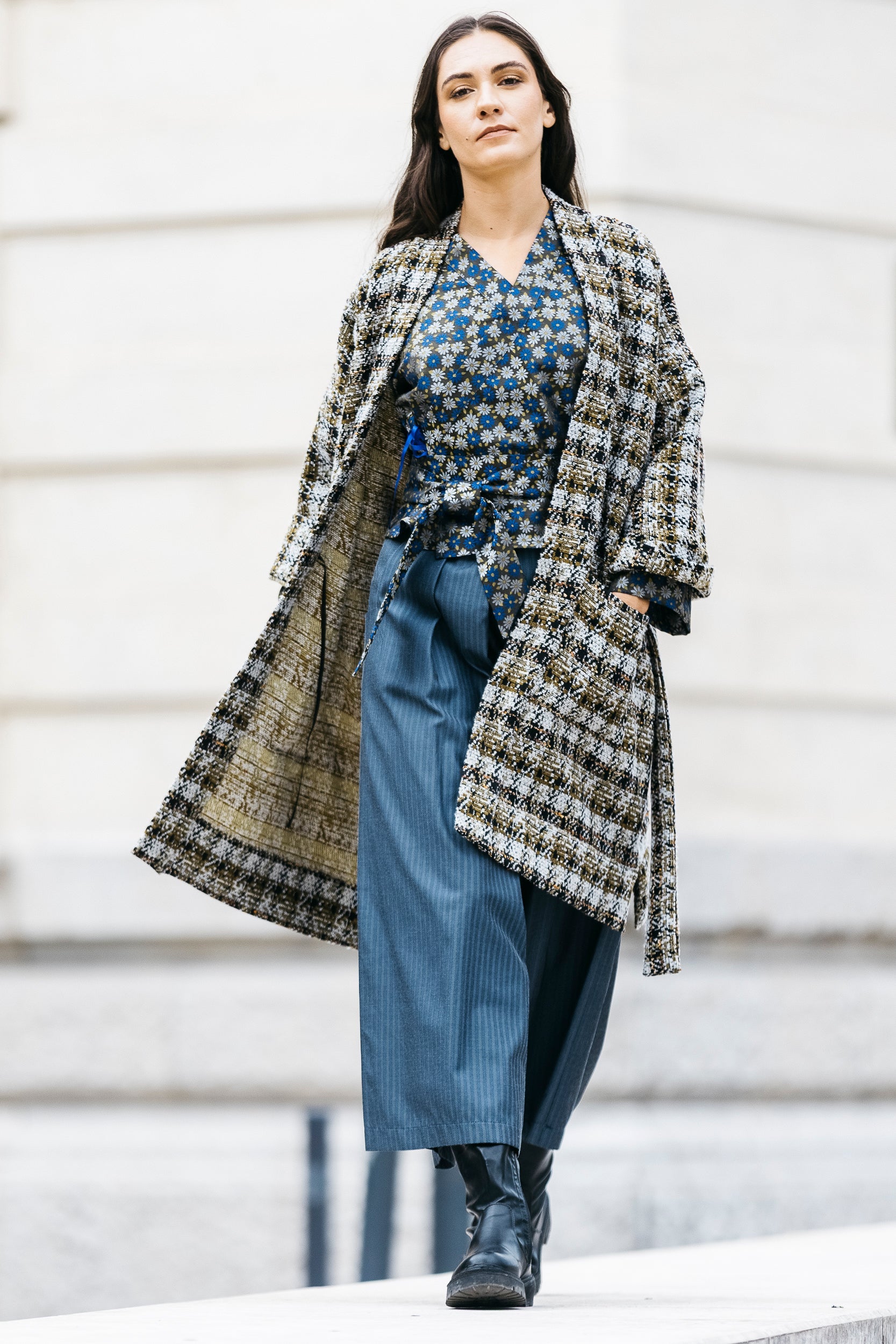 Manteau Kimono KAZE à carreaux oversized - CATHERINE VALENTIN