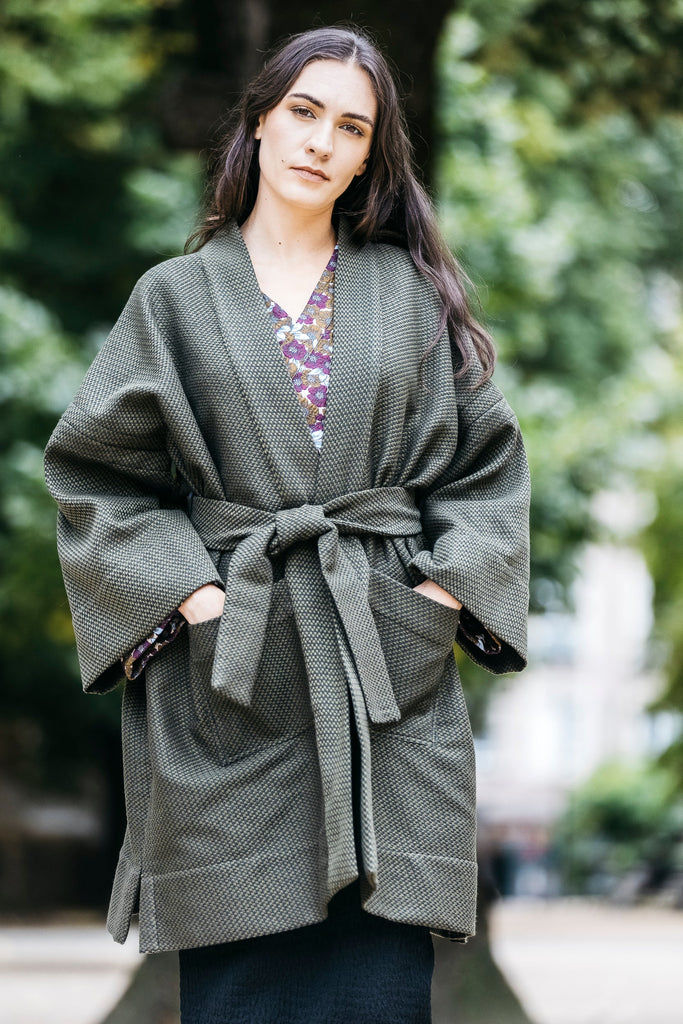 Manteau Kimono MORI vert kaki - CATHERINE VALENTIN