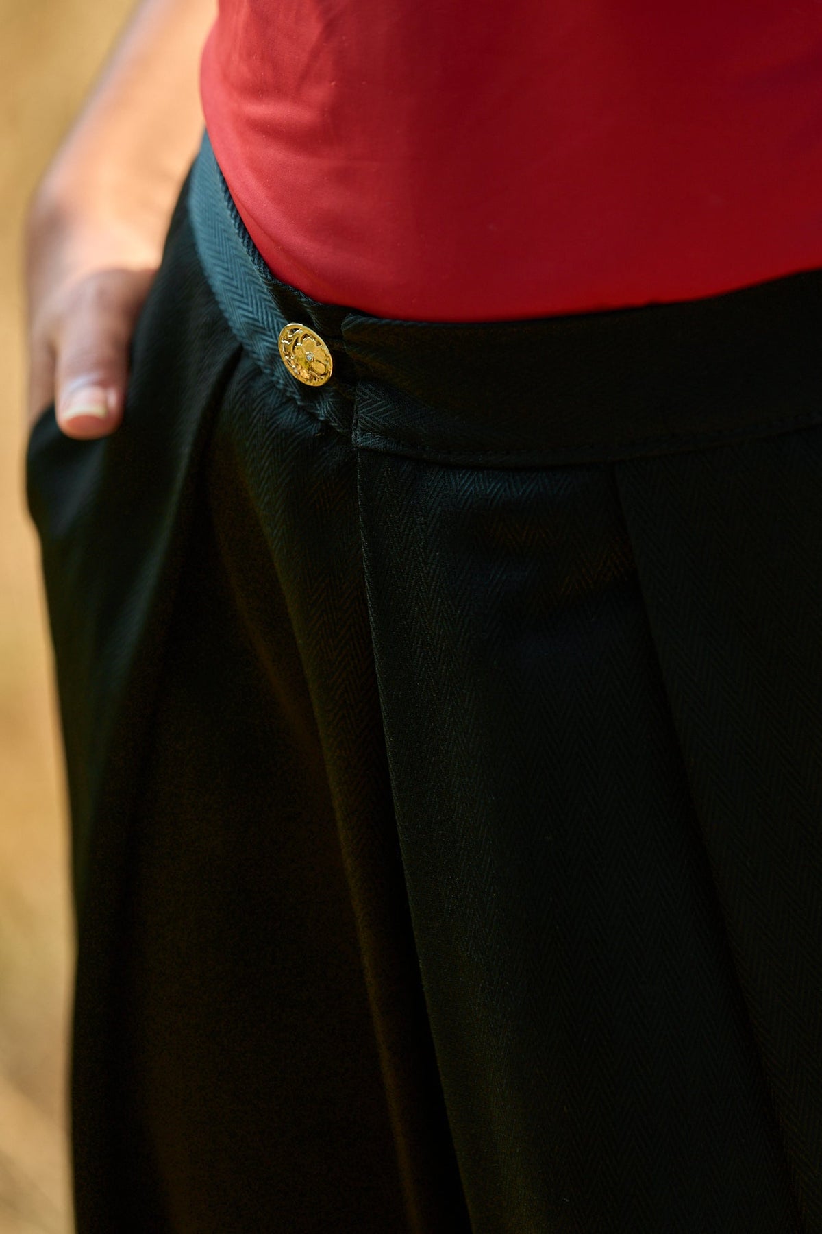 Pantalon hakama KURO noir satiné chevron - CATHERINE VALENTIN