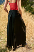Pantalon hakama KURO noir satiné chevron - CATHERINE VALENTIN