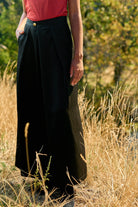 Pantalon hakama KURO noir satiné chevron - CATHERINE VALENTIN