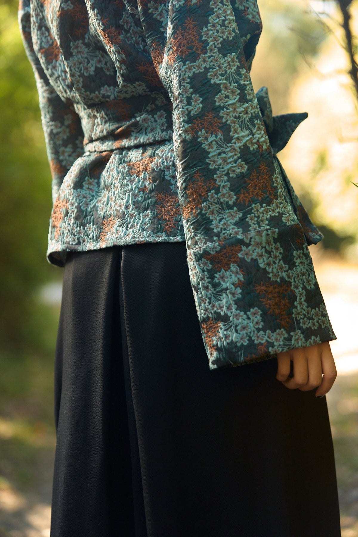 Pantalon hakama KURO noir satiné chevron - CATHERINE VALENTIN