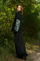 Pantalon hakama KURO noir satiné chevron - CATHERINE VALENTIN