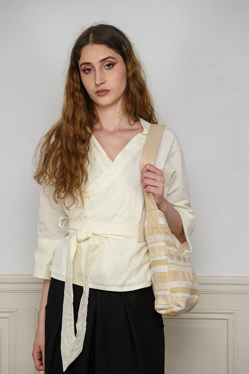 Sac KAIMONO blanc écru/camel - CATHERINE VALENTIN